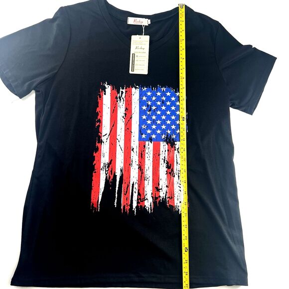 Roshop Distressed American Flag Black T-Shirt Women’s Size L - Picture 9 of 11
